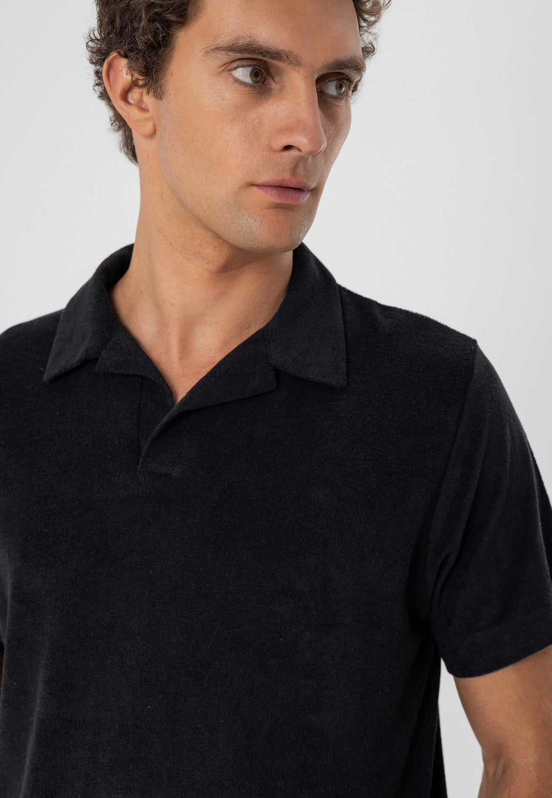 Men's Black Terry Fabric  T-Shirt - Wessi