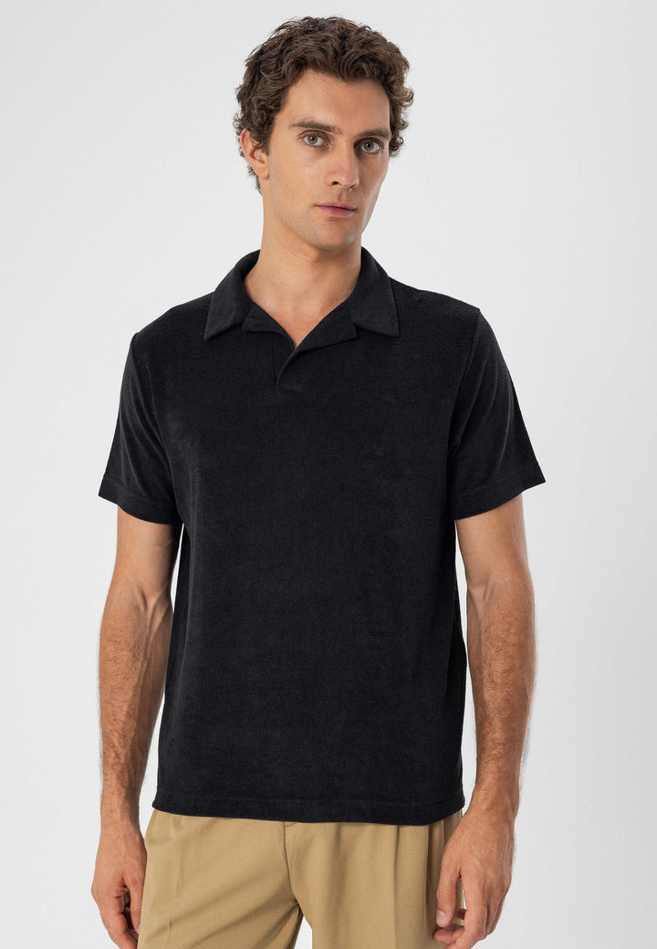 Men's Black Terry Fabric  T-Shirt - Wessi