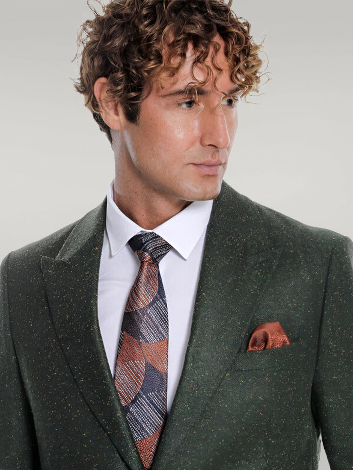 Houndstooth Pattern Wool Green Men Blazer - Wessi