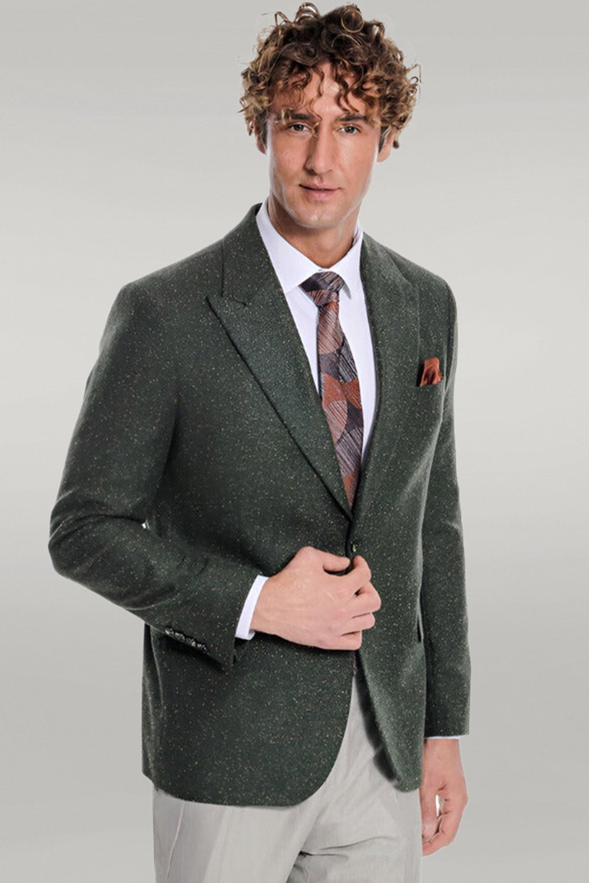 Houndstooth Pattern Wool Green Men Blazer Wessi