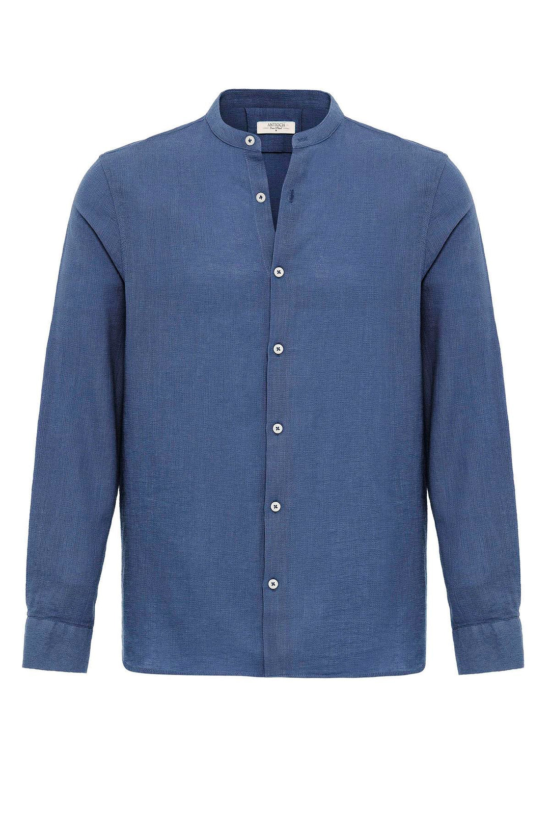 Men's Indigo Mandarin Collar Woven Shirt - Wessi