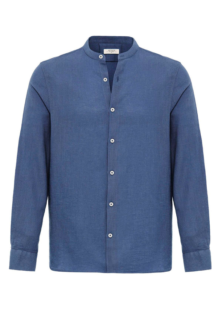 Men's Indigo Mandarin Collar Woven Shirt - Wessi