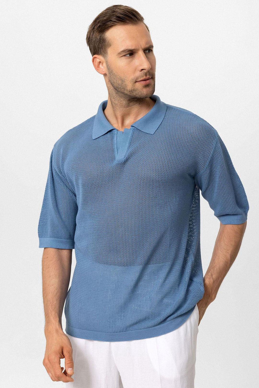 Camiseta de punto con cuello polo índigo para hombre - Wessi