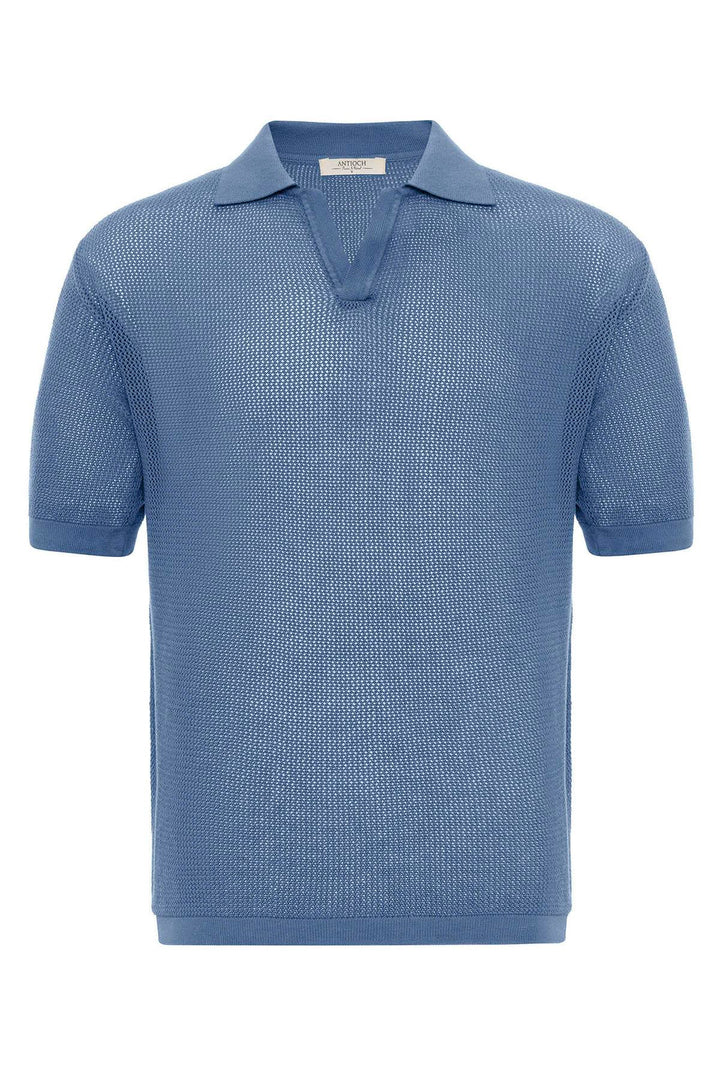 Camiseta de punto con cuello polo índigo para hombre - Wessi