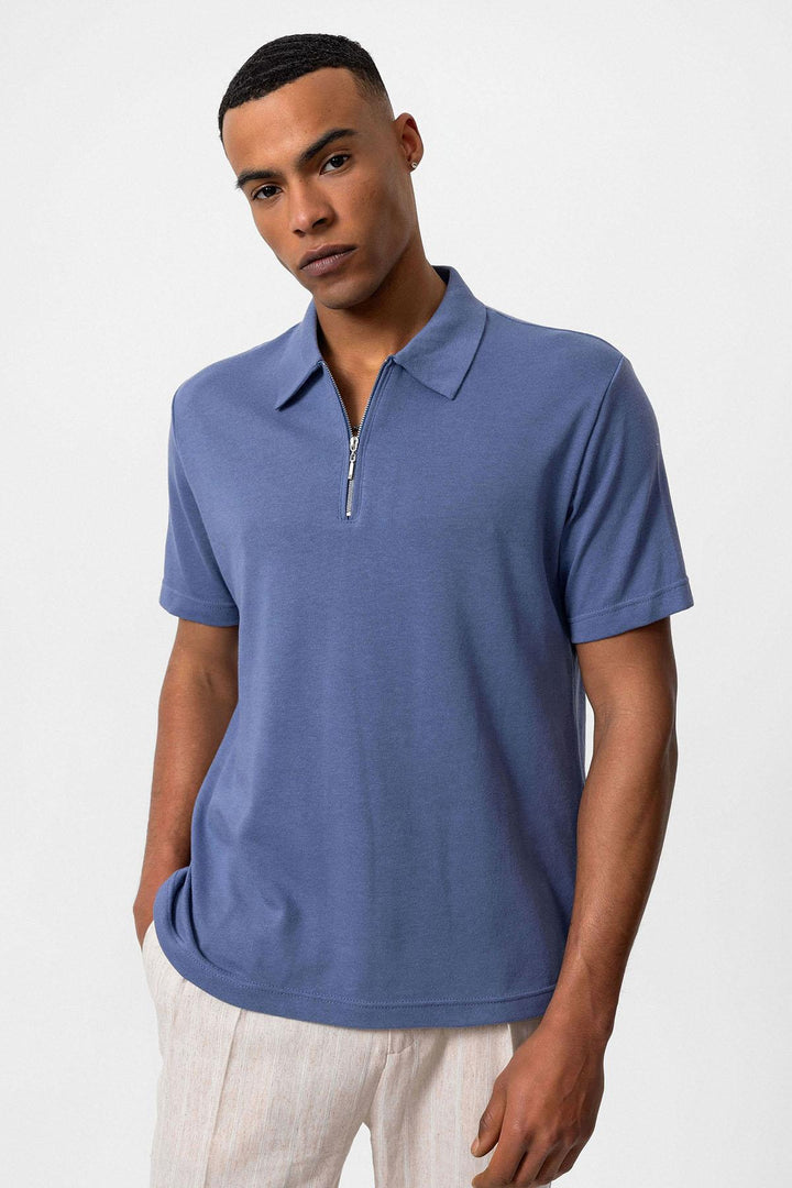 Camiseta Hombre Indigo Cuello Polo Con Cremallera - Wessi