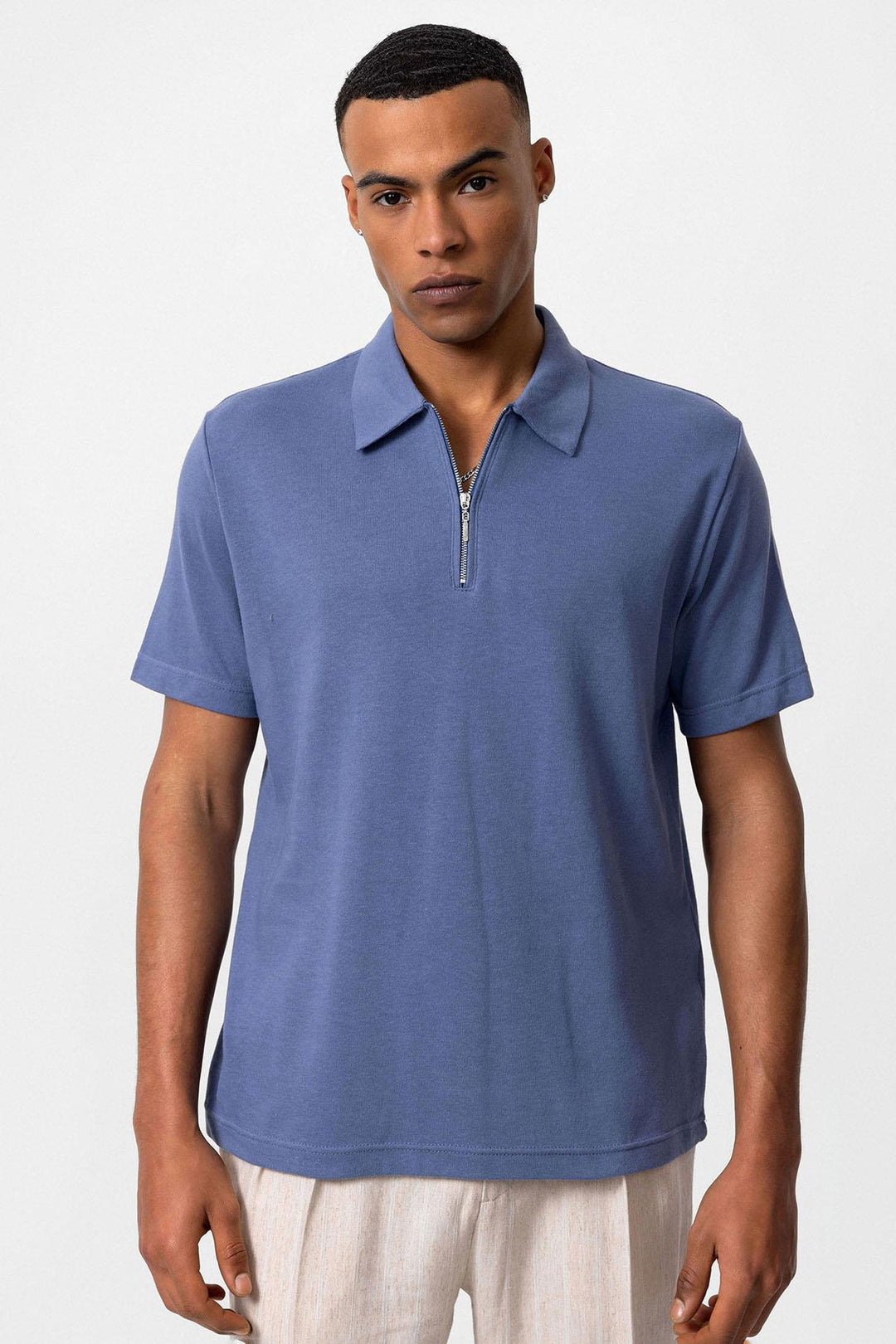 Camiseta Hombre Indigo Cuello Polo Con Cremallera - Wessi