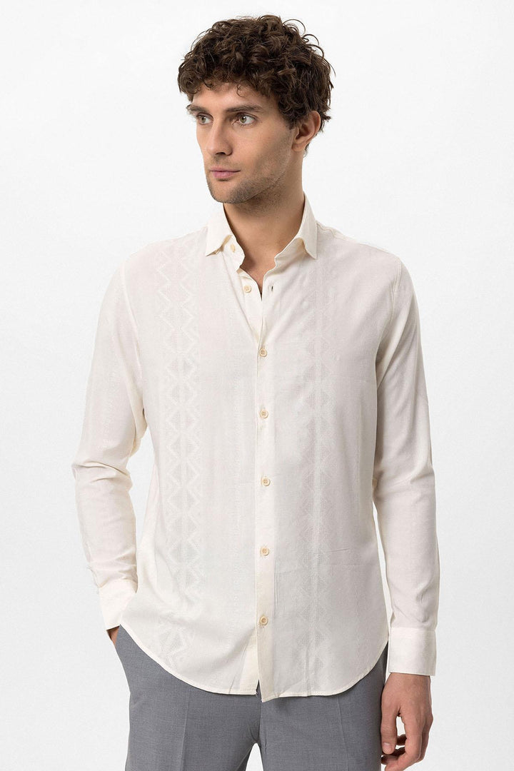 Men's Ecru Embroidered  Shirt - Wessi