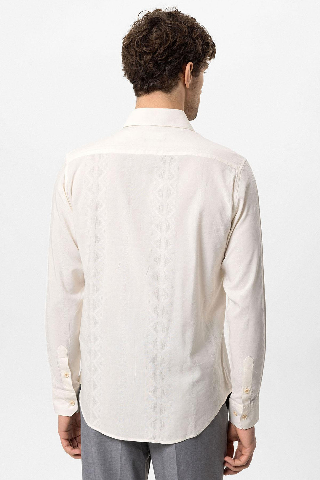 Men's Ecru Embroidered  Shirt - Wessi