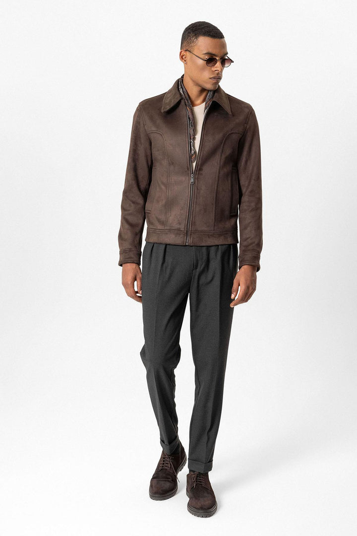 Brown Crop Fit Suede Men's Jacket - Wessi