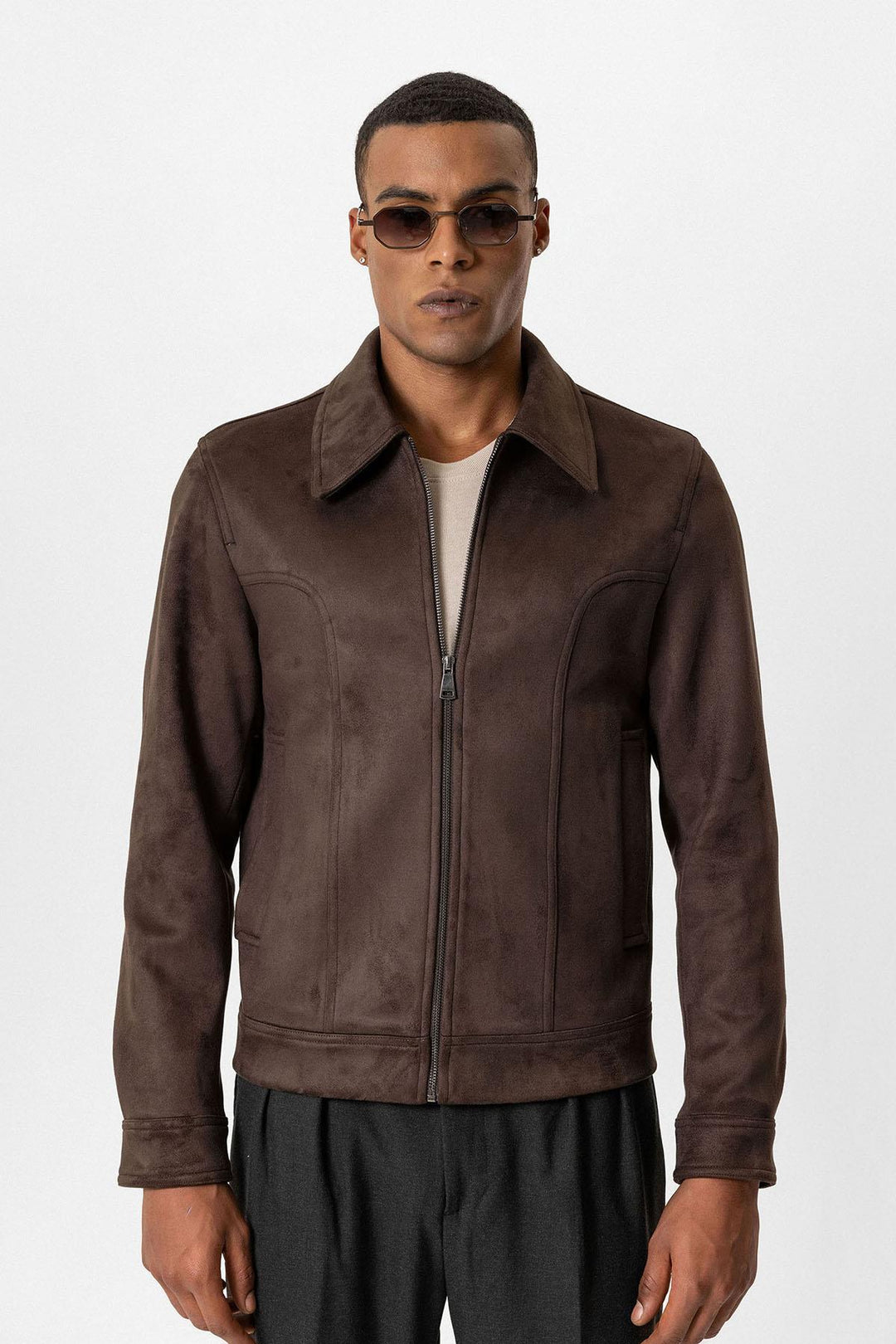 Brown Crop Fit Suede Men's Jacket - Wessi