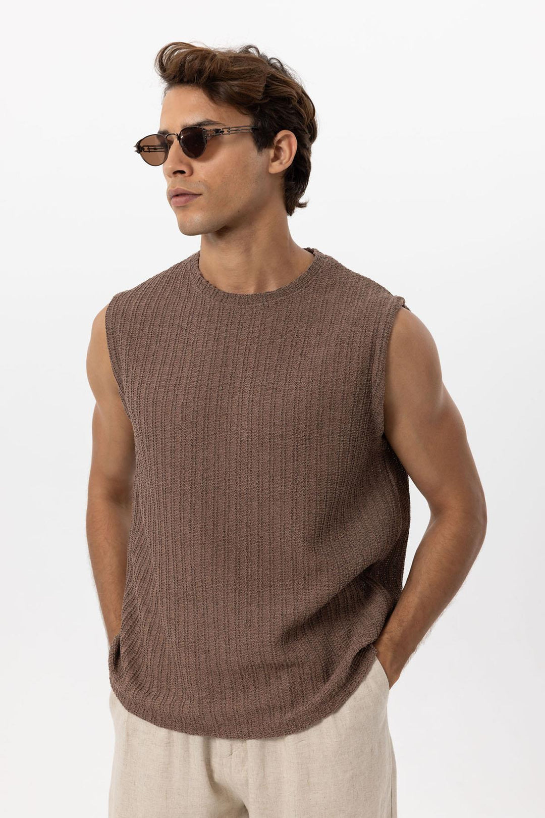 Débardeur texturé marron pour homme - Wessi