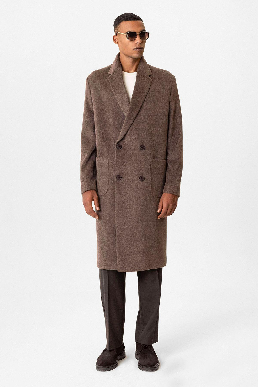 Brown Textured Double-Breasted Men's Coat - Wessi