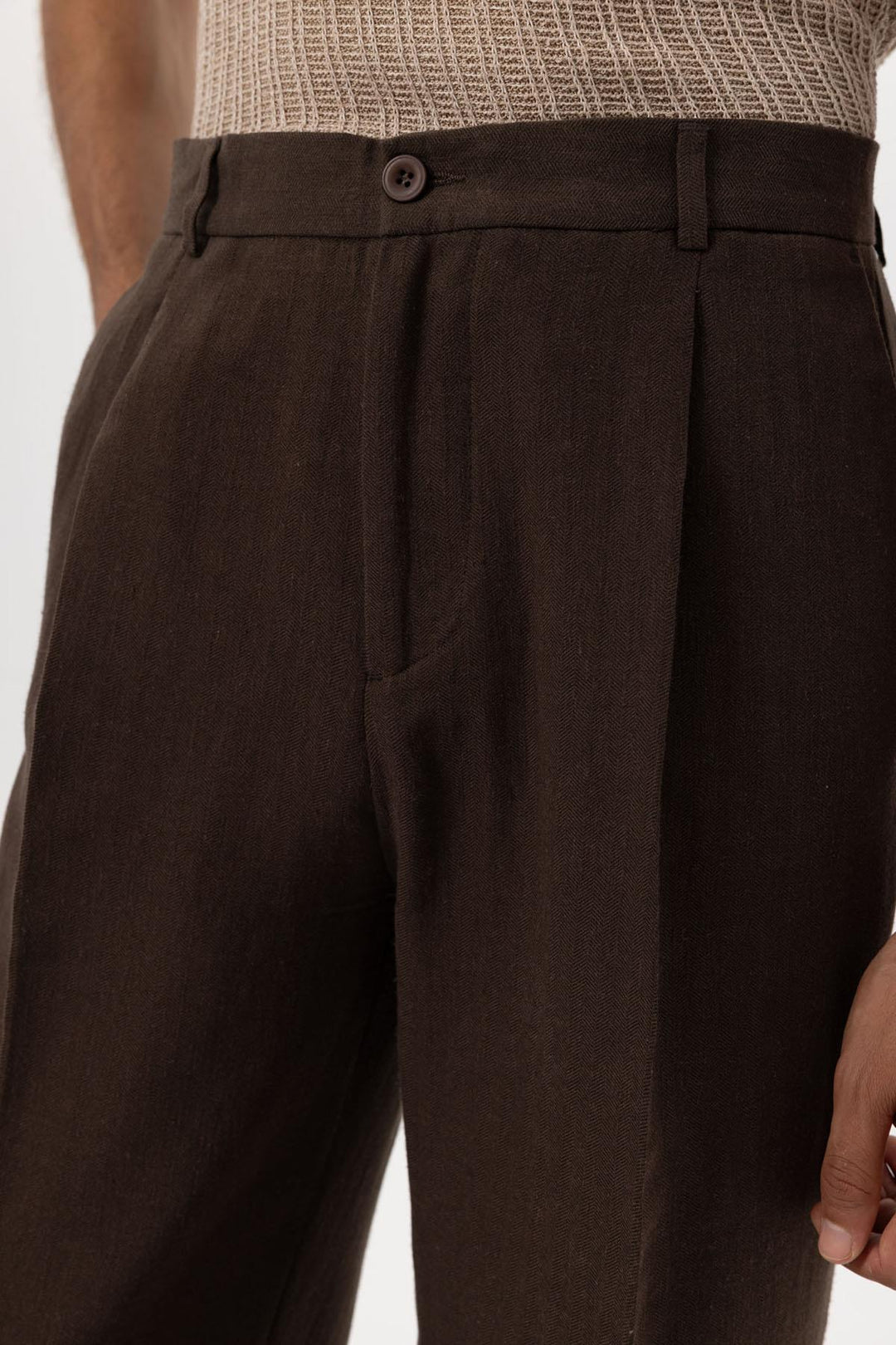 Men's Brown Linen Blend Baggy Pants - Wessi