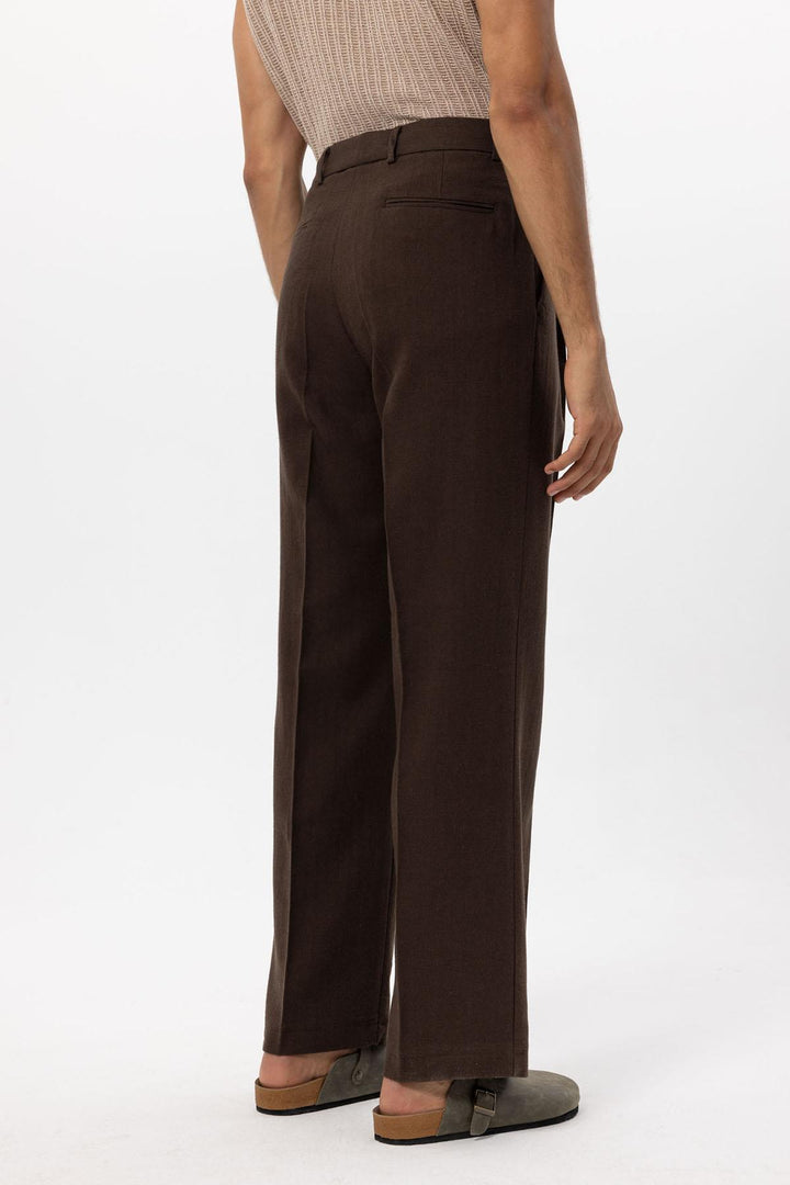 Men's Brown Linen Blend Baggy Pants - Wessi