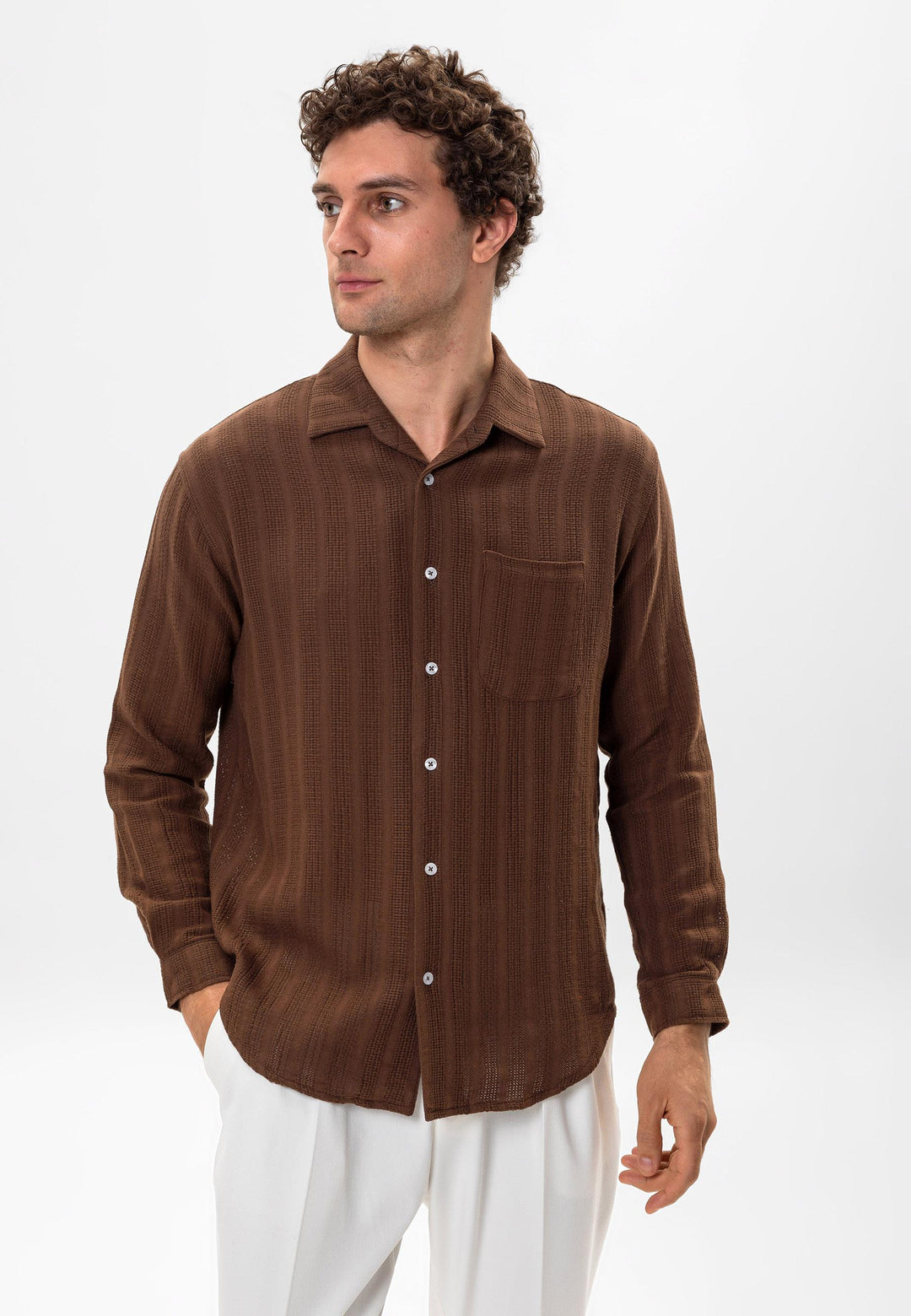 Chemise Homme Marron Détail Tricoté - Wessi