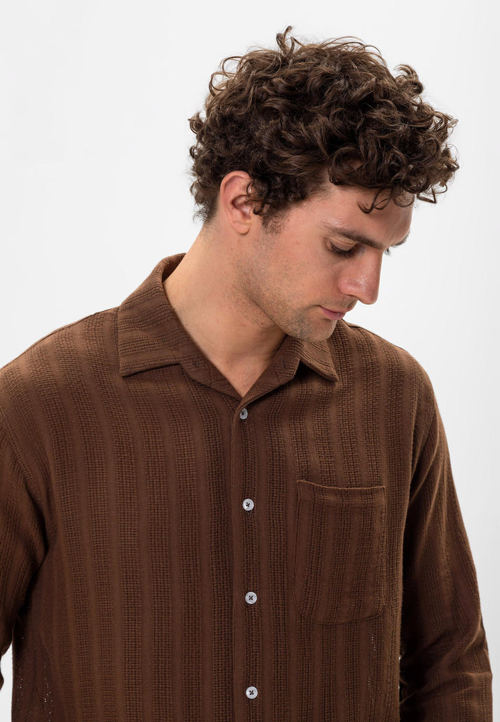 Chemise Homme Marron Détail Tricoté - Wessi