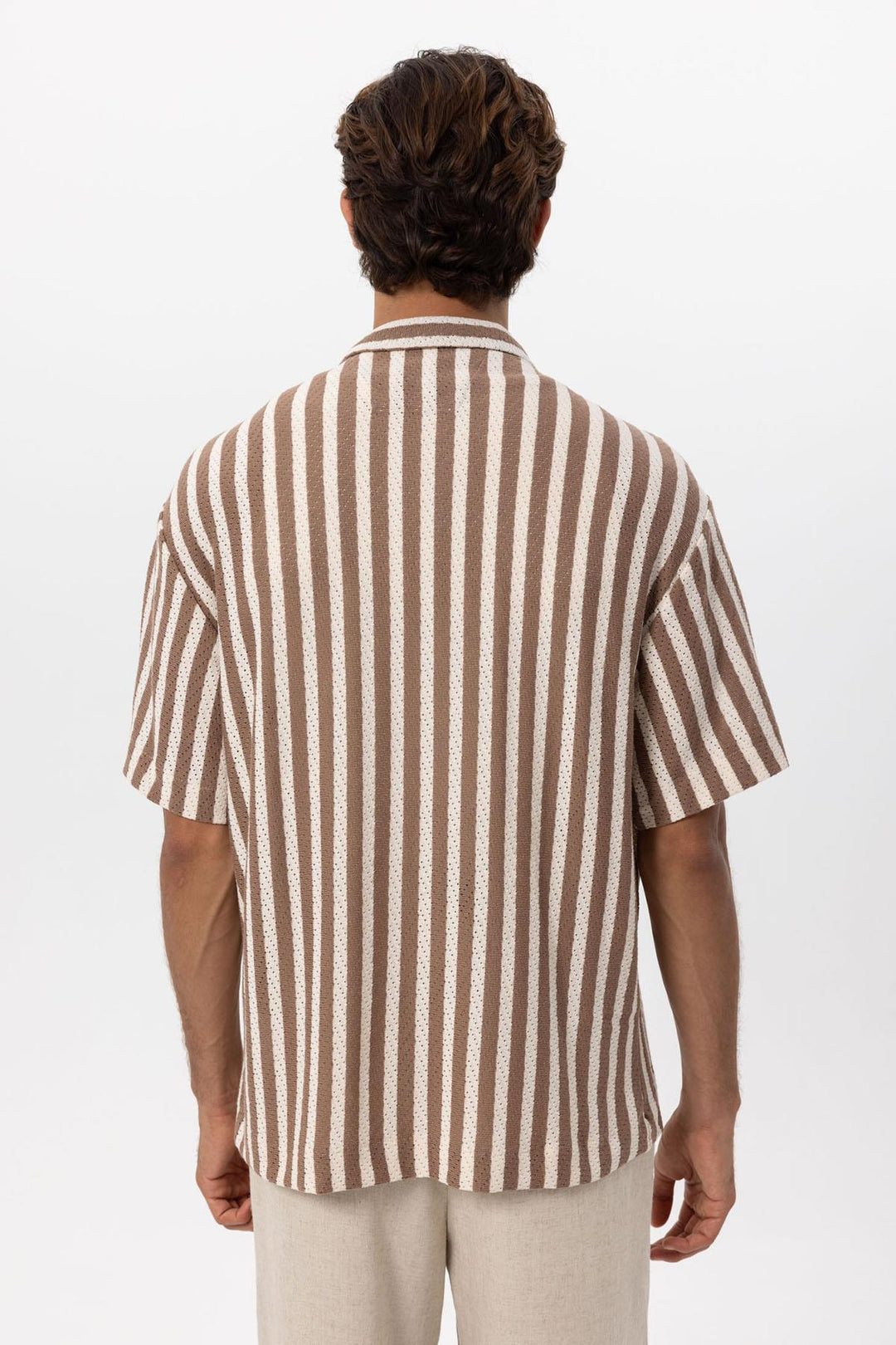 Camisa de hombre oversize de punto a rayas marrón - Wessi