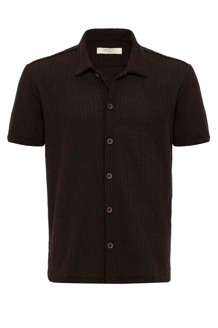 Chemise Homme Marron à Manches Courtes et Col Polo en Maille - Wessi