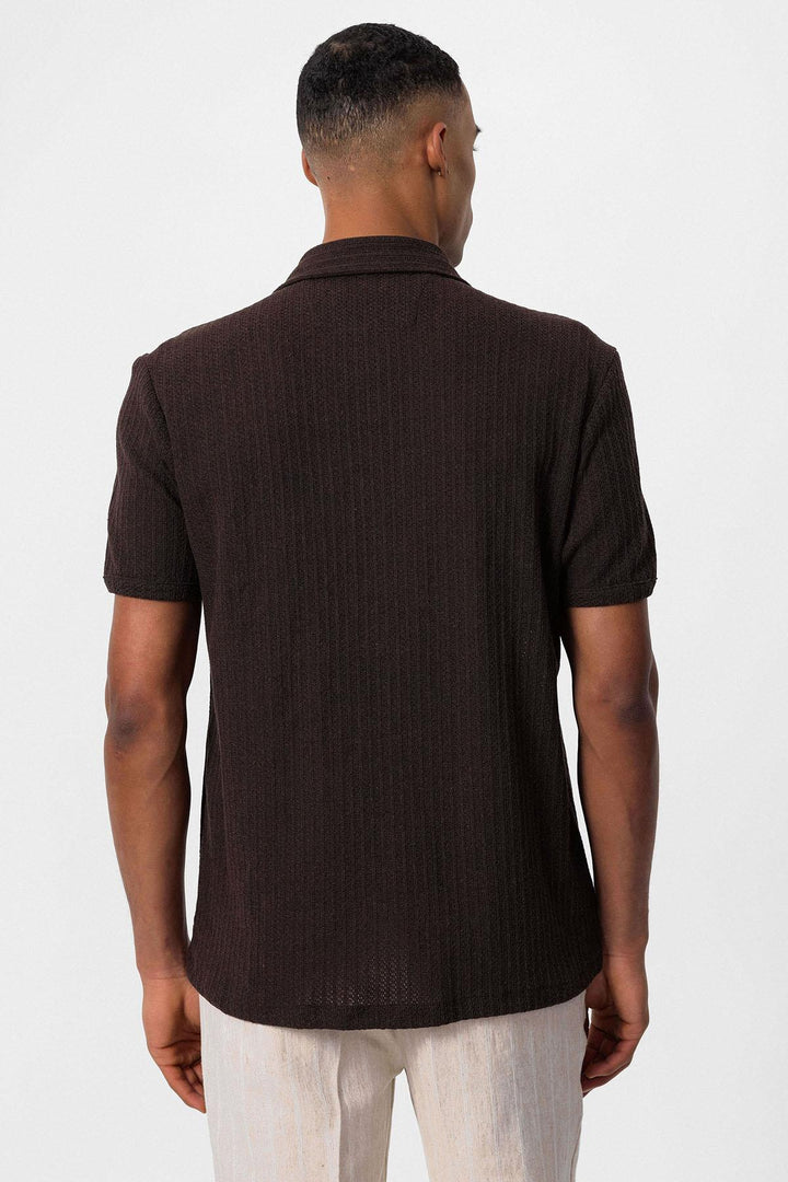 Chemise Homme Marron à Manches Courtes et Col Polo en Maille - Wessi