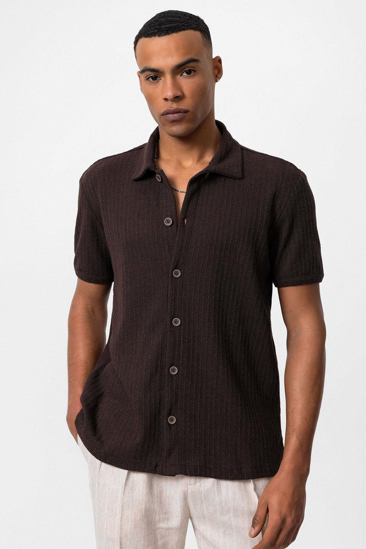 Chemise Homme Marron à Manches Courtes et Col Polo en Maille - Wessi