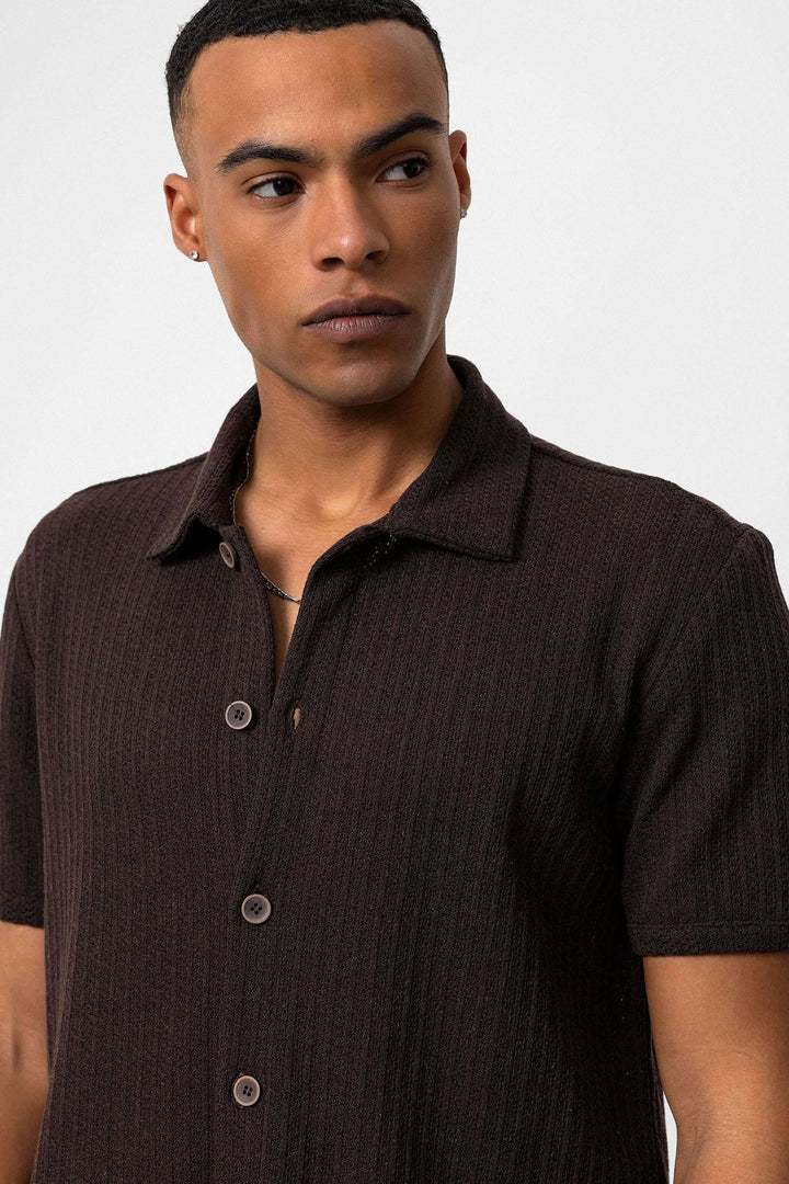 Chemise Homme Marron à Manches Courtes et Col Polo en Maille - Wessi