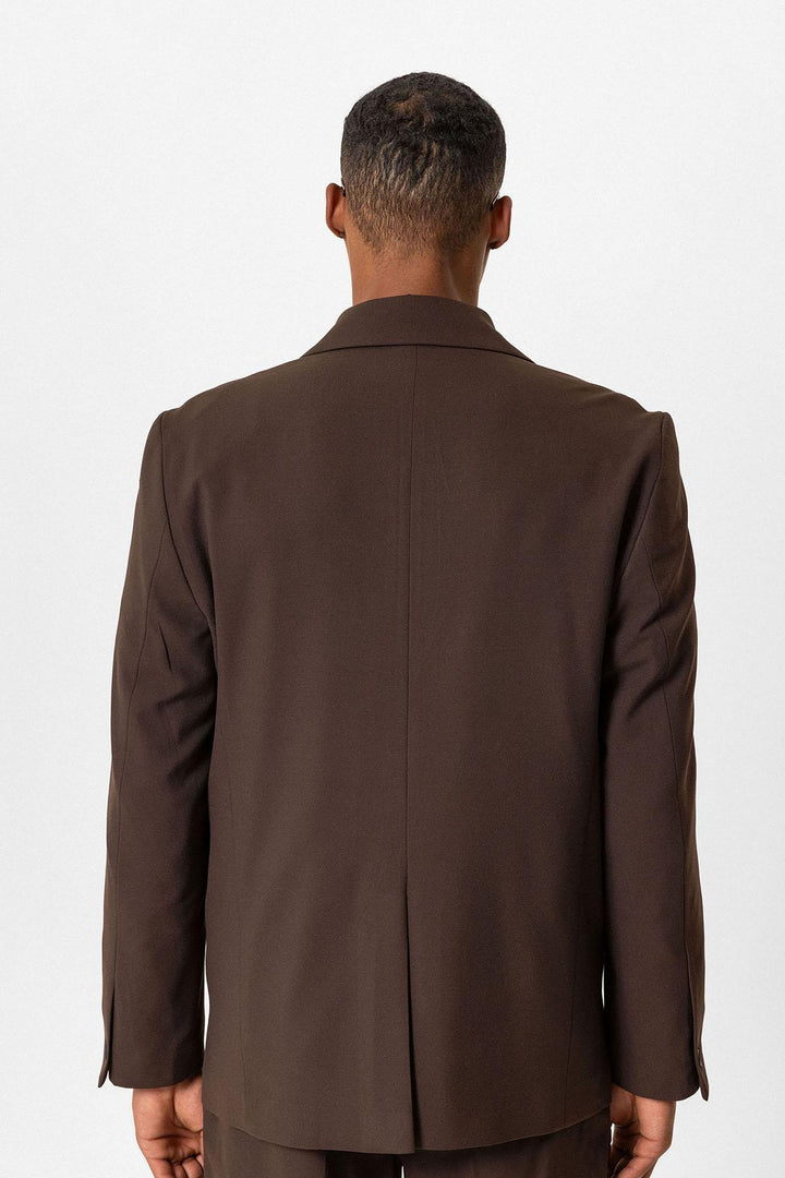 Brown Single-Button Relaxed Men's Blazer Jacket - Wessi