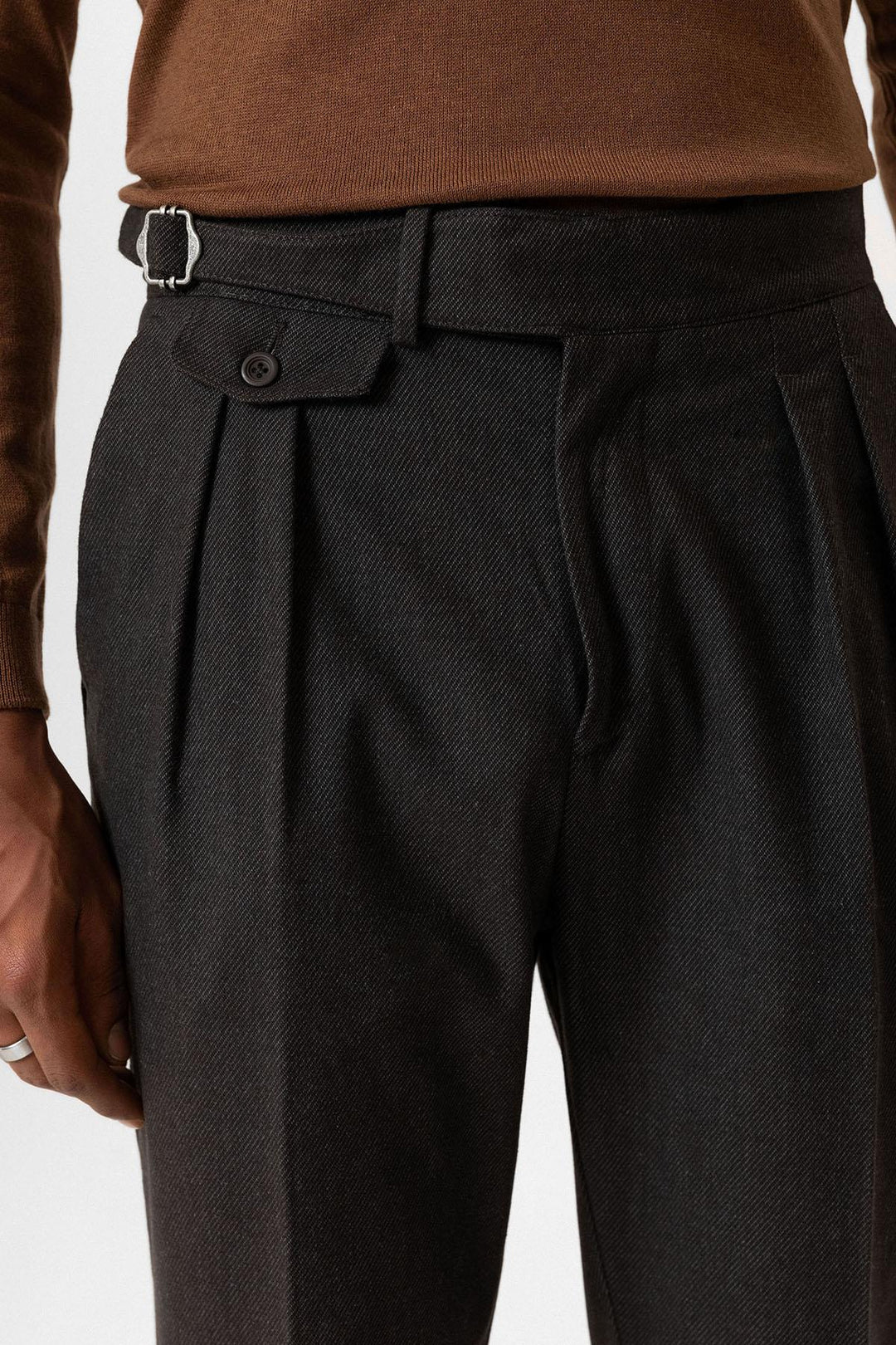 Brown High-Waisted Men's Trousers with Buckle Detail - Wessi