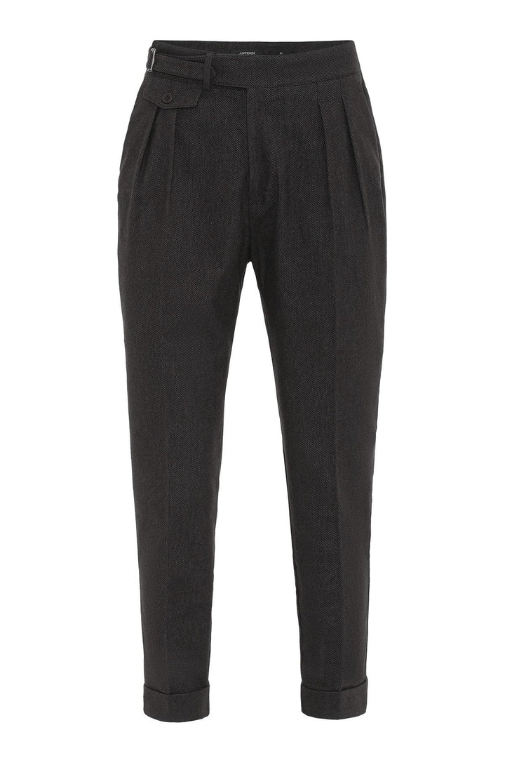 Brown High-Waisted Men's Trousers with Buckle Detail - Wessi