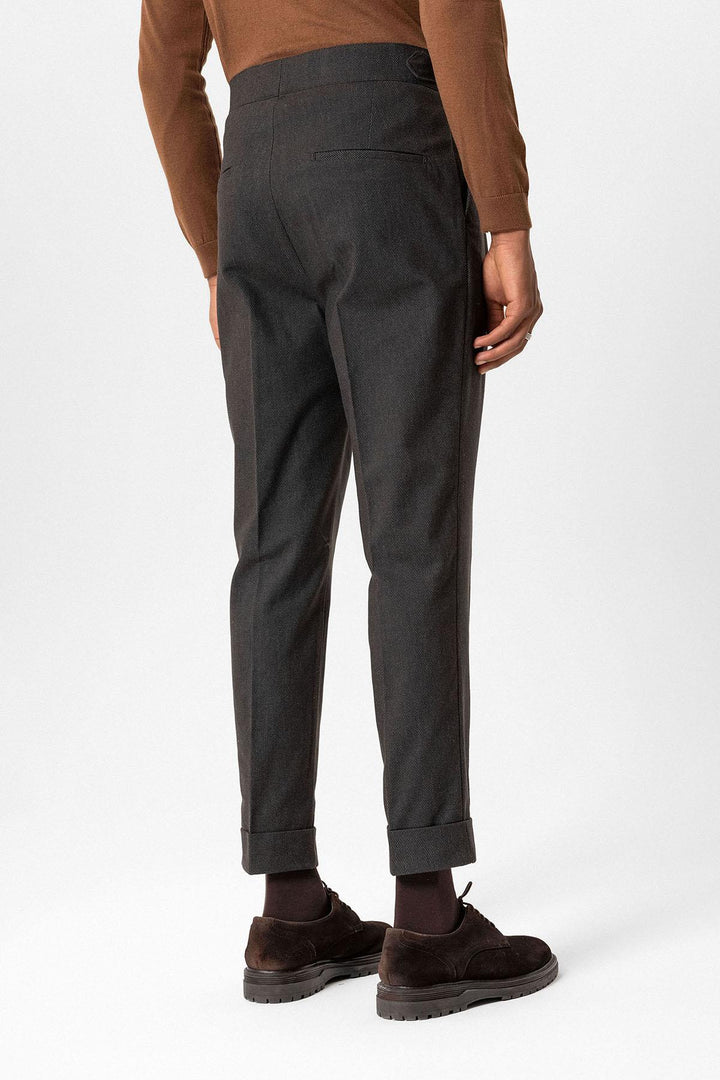 Brown High-Waisted Men's Trousers with Buckle Detail - Wessi