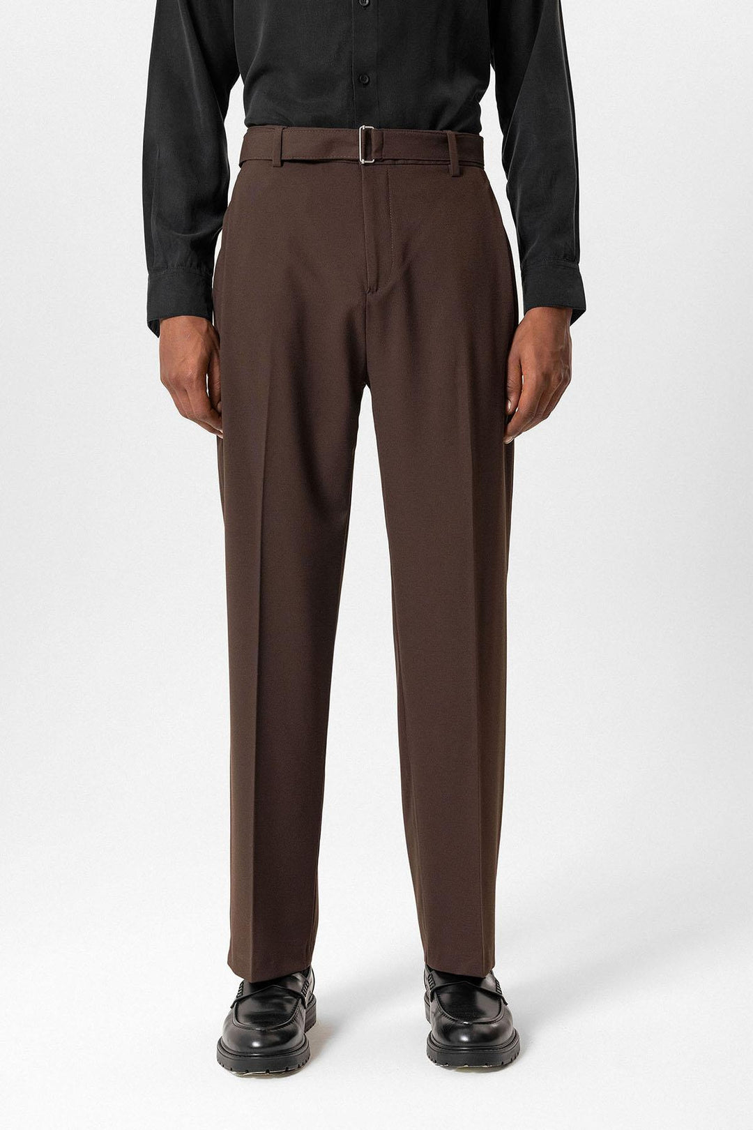 Brown High-Waisted Belted Men's Trousers - Wessi