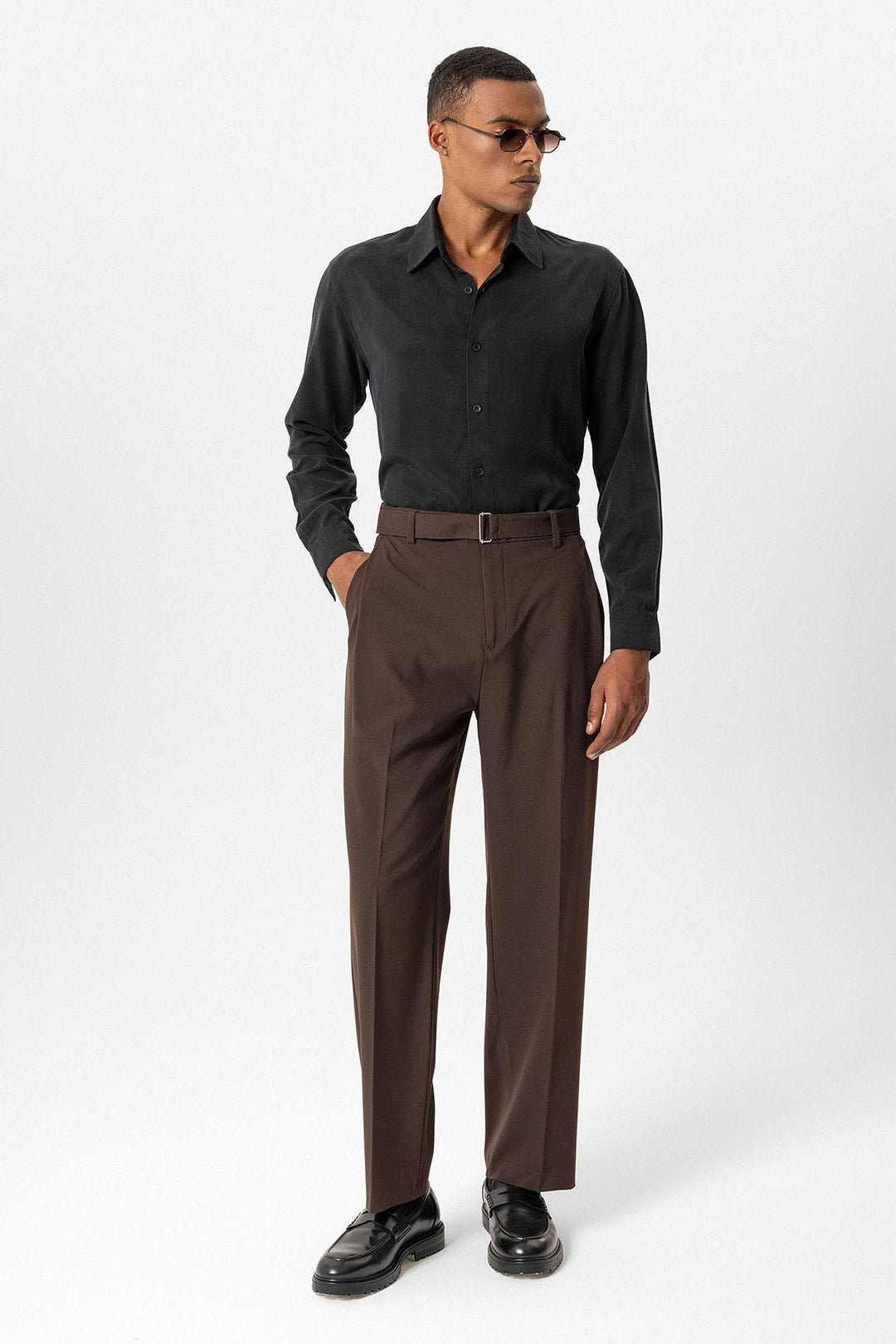 Brown High-Waisted Belted Men's Trousers - Wessi