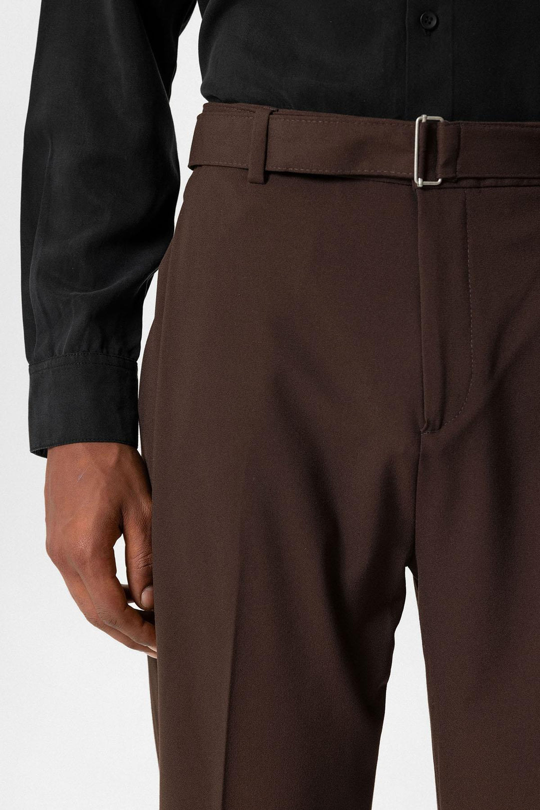 Brown High-Waisted Belted Men's Trousers - Wessi