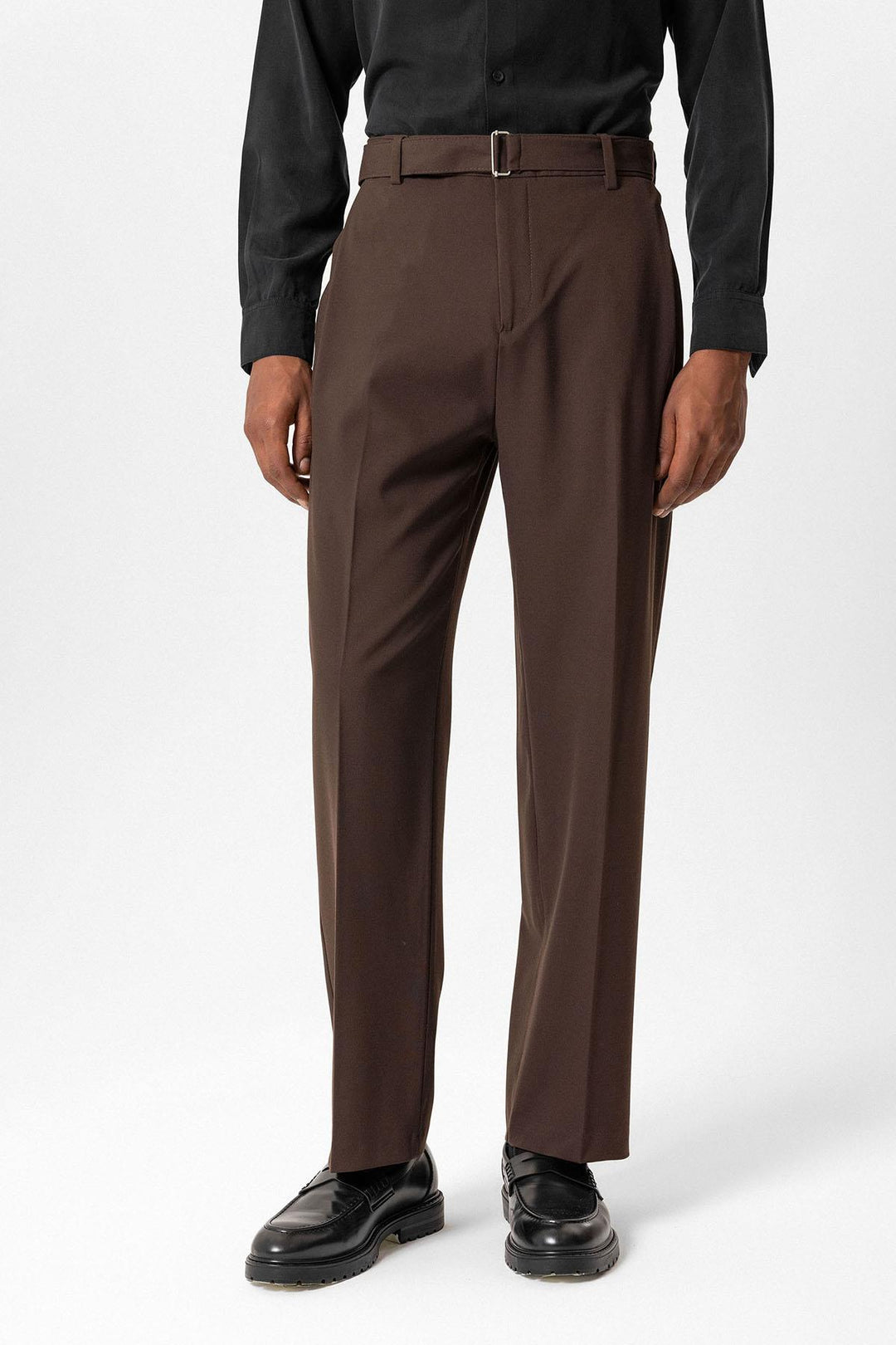 Brown High-Waisted Belted Men's Trousers - Wessi