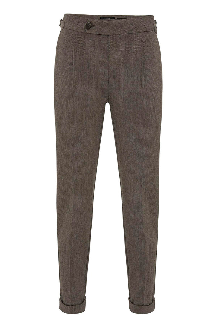 Brown High Waist Pleated Double Leg Men's Trousers - Wessi