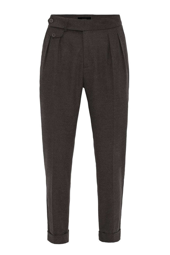 Brown High-Waisted Pleated Technical Men's Trousers - Wessi