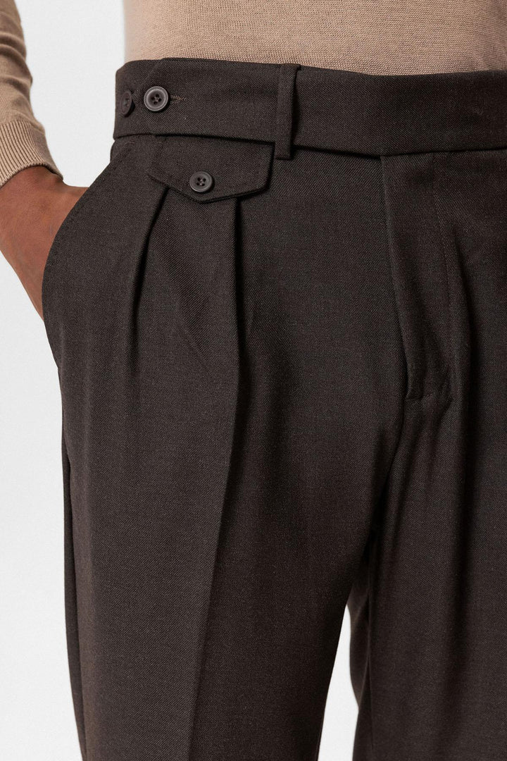 Brown High-Waisted Pleated Technical Men's Trousers - Wessi