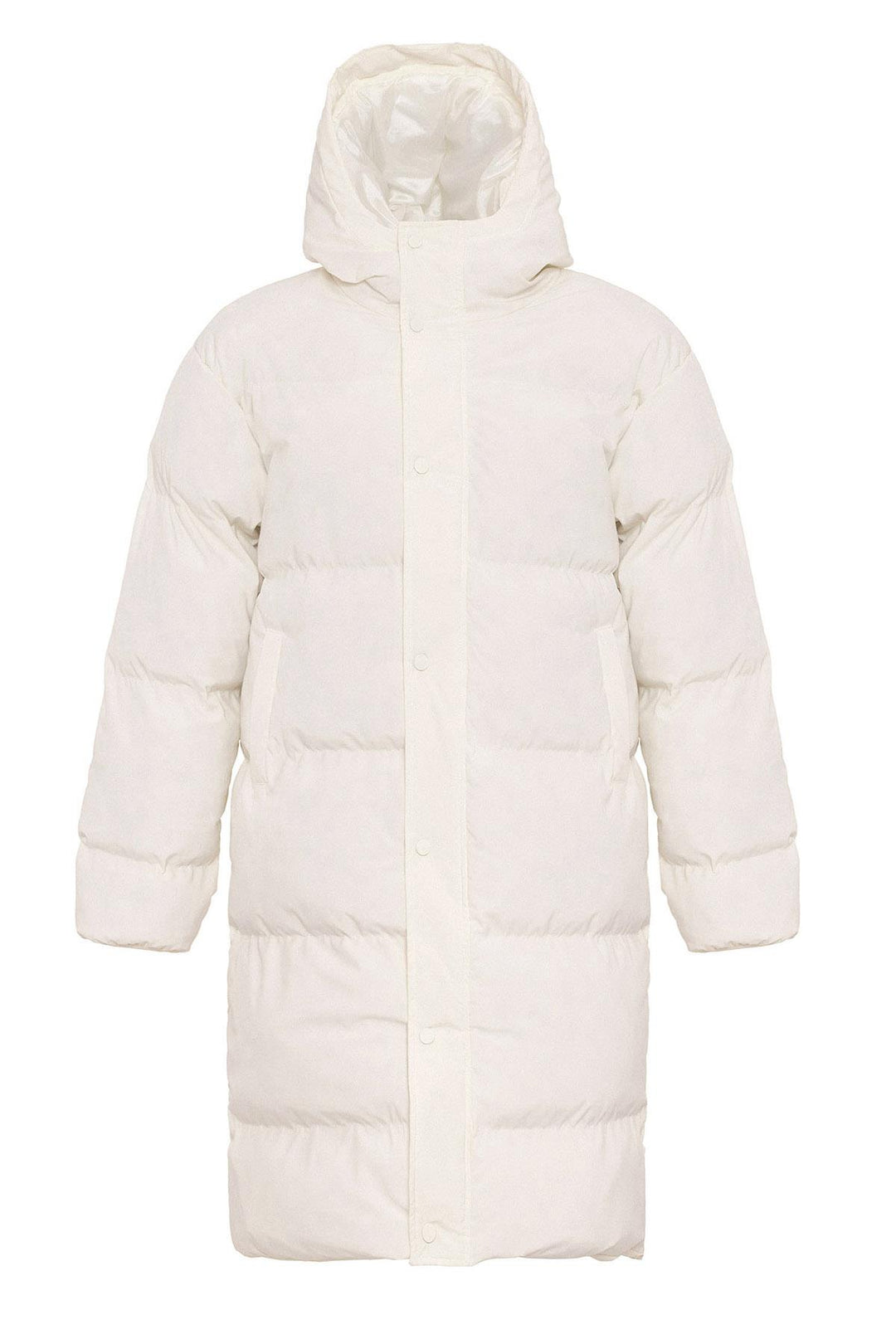 Men's Ecru Hooded Long Puffer Jacket - Wessi