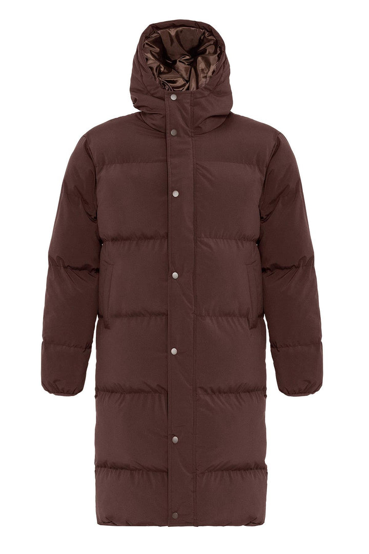 Men's Brown Hooded Long Puffer Jacket - Wessi