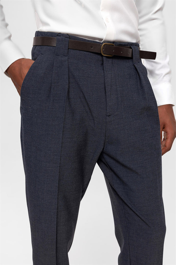 Men's Indigo Belted Double Cuff Pants - Wessi