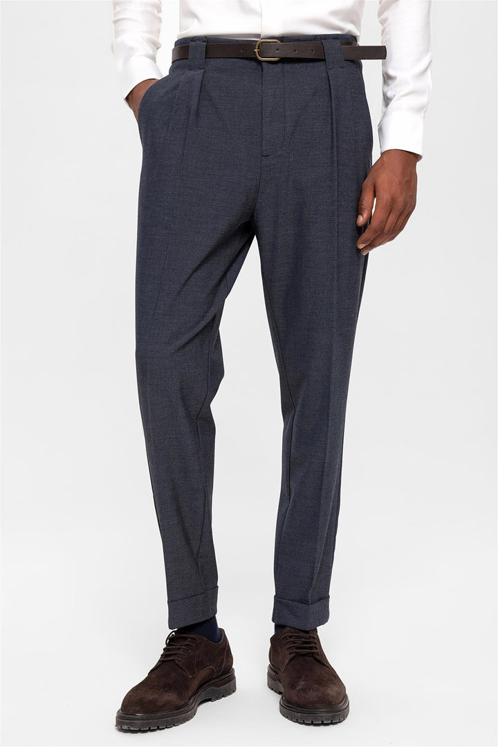 Men's Indigo Belted Double Cuff Pants - Wessi