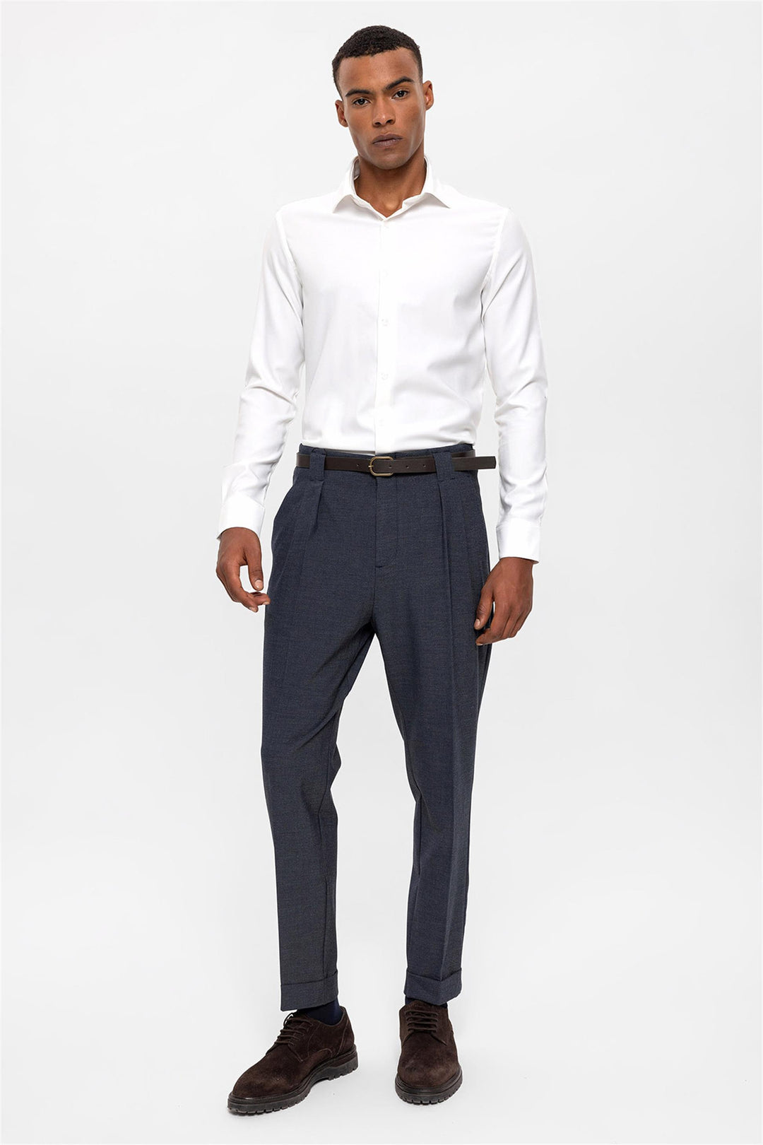 Men's Indigo Belted Double Cuff Pants - Wessi