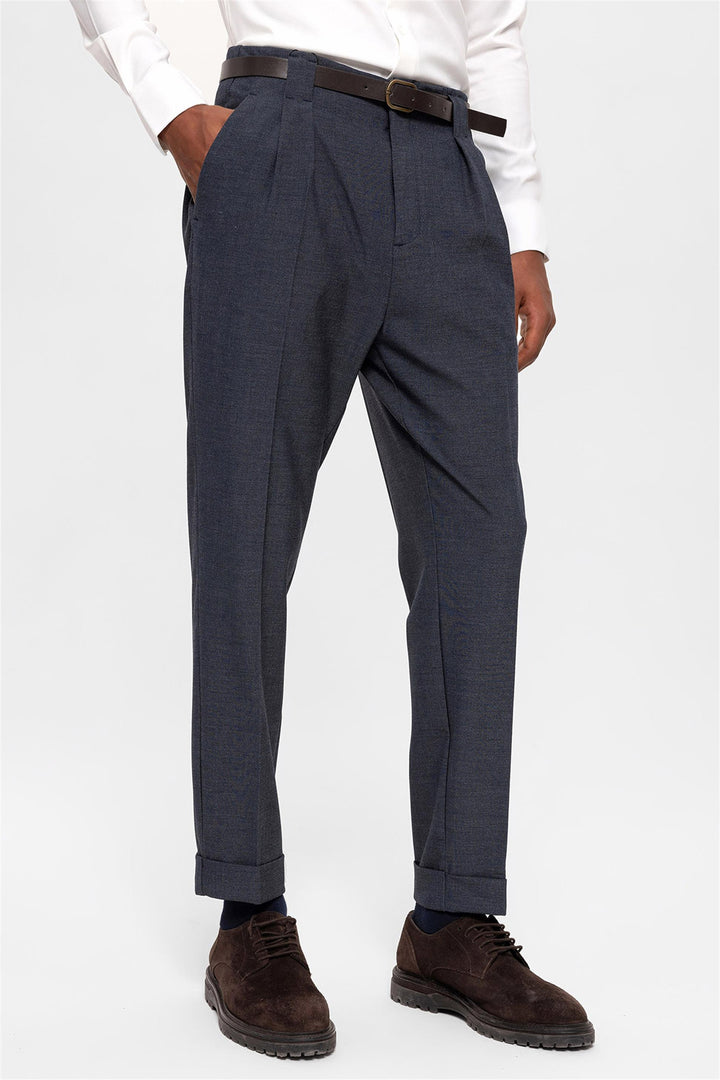 Men's Indigo Belted Double Cuff Pants - Wessi