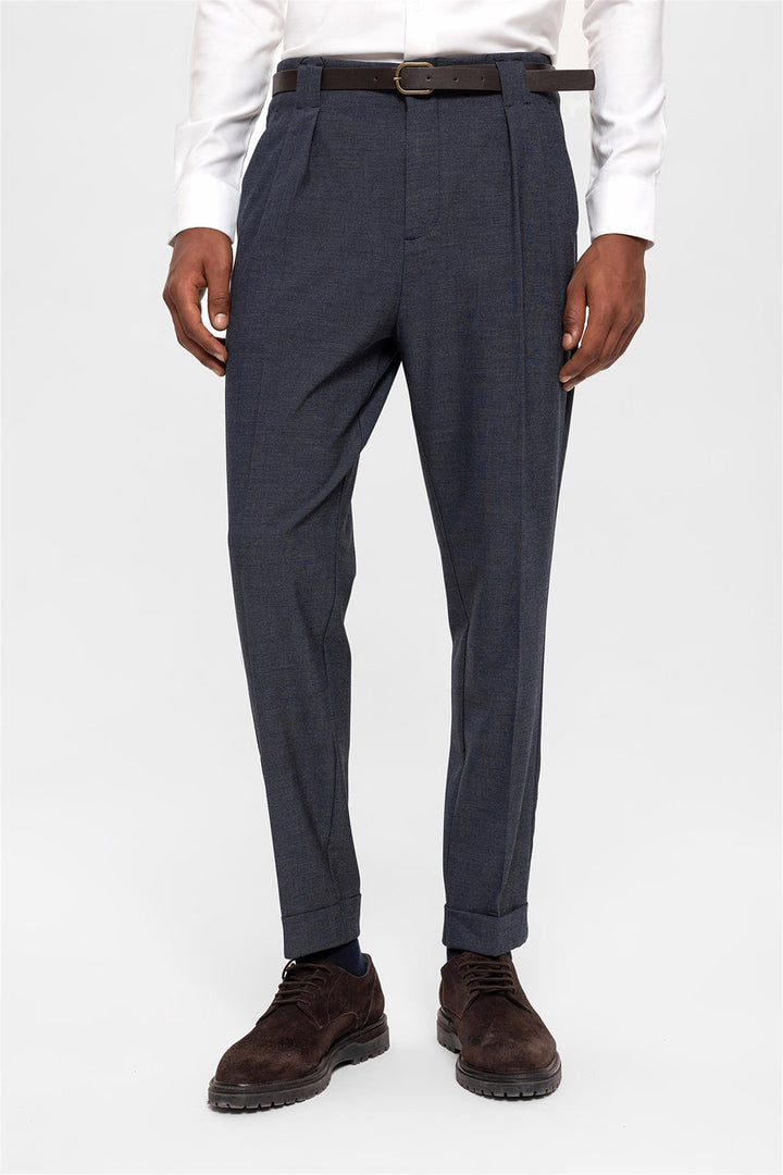 Men's Indigo Belted Double Cuff Pants - Wessi