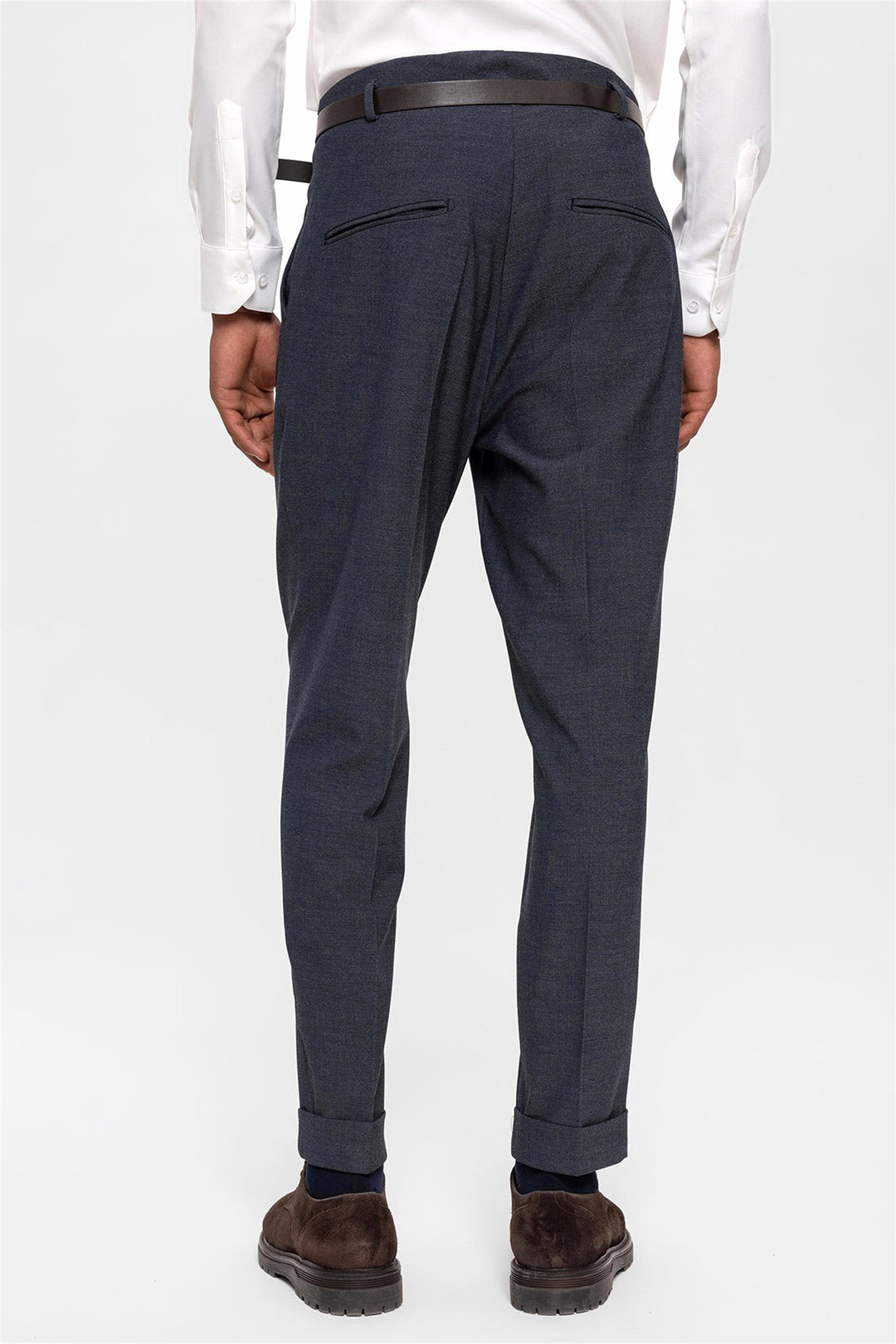 Men's Indigo Belted Double Cuff Pants - Wessi