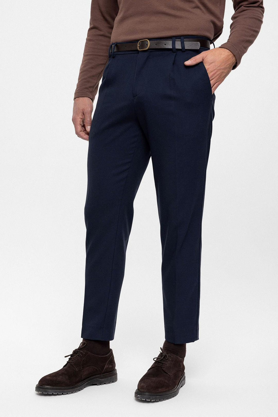 Pantalon Taille Haute Ceinturé Homme Bleu Marine - Wessi