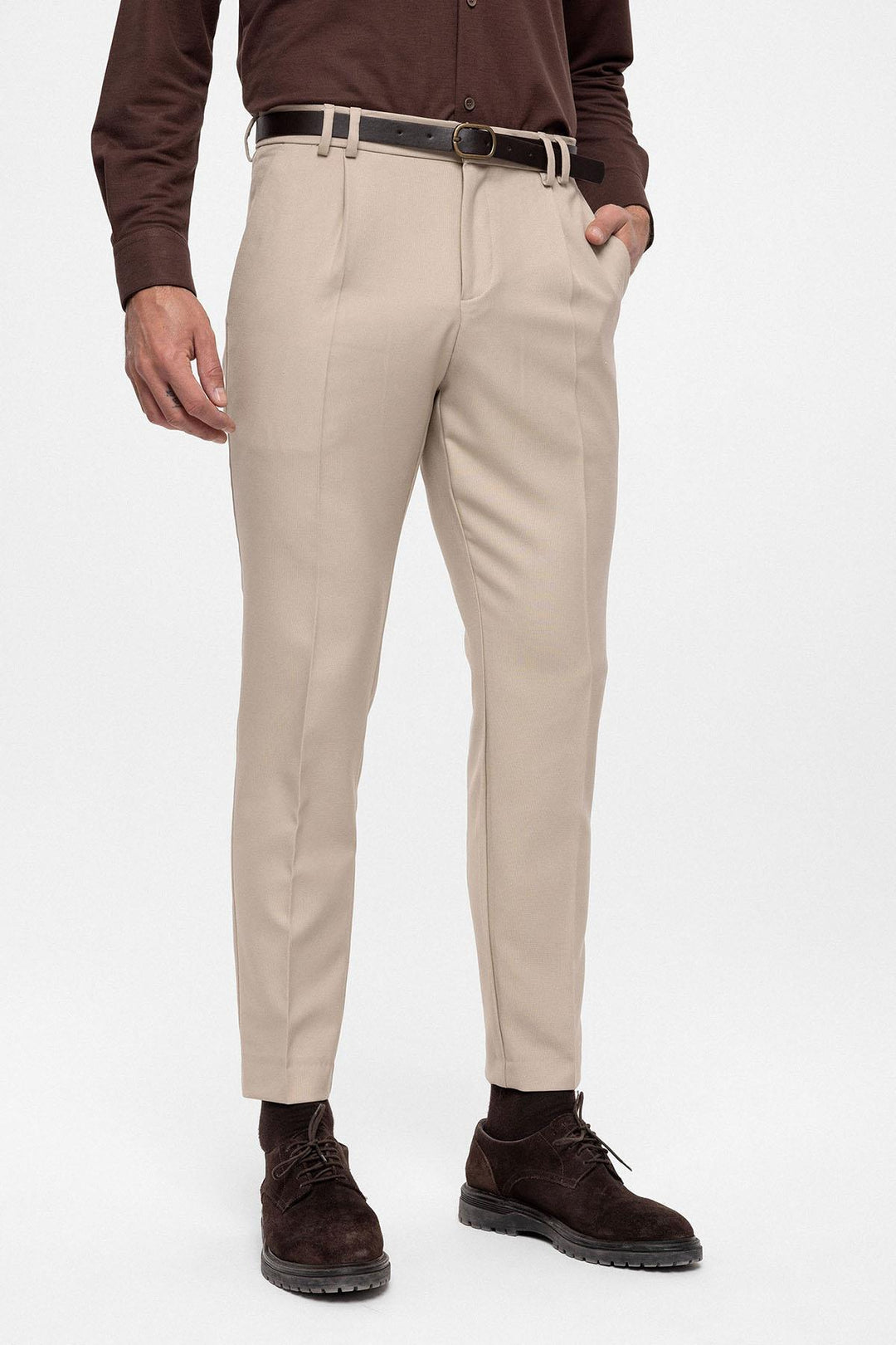 Pantalon Beige Taille Haute Ceinturé Homme - Wessi