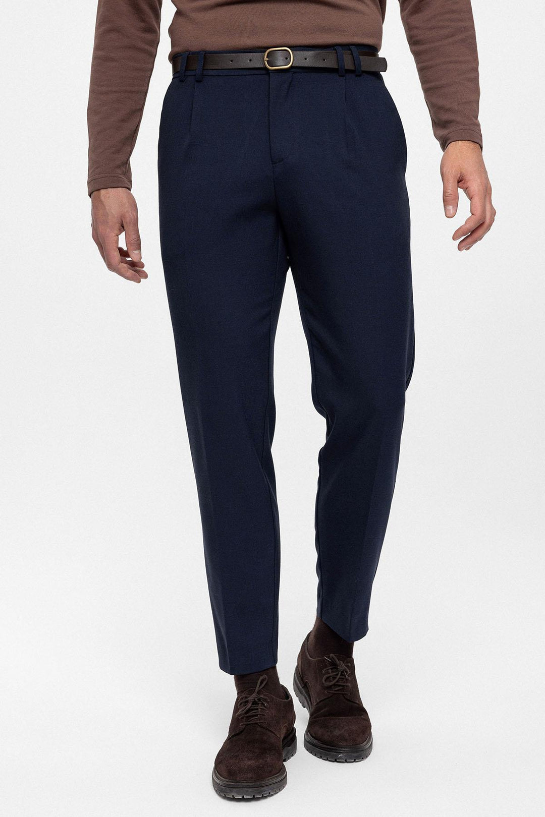 Pantalon Taille Haute Ceinturé Homme Bleu Marine - Wessi