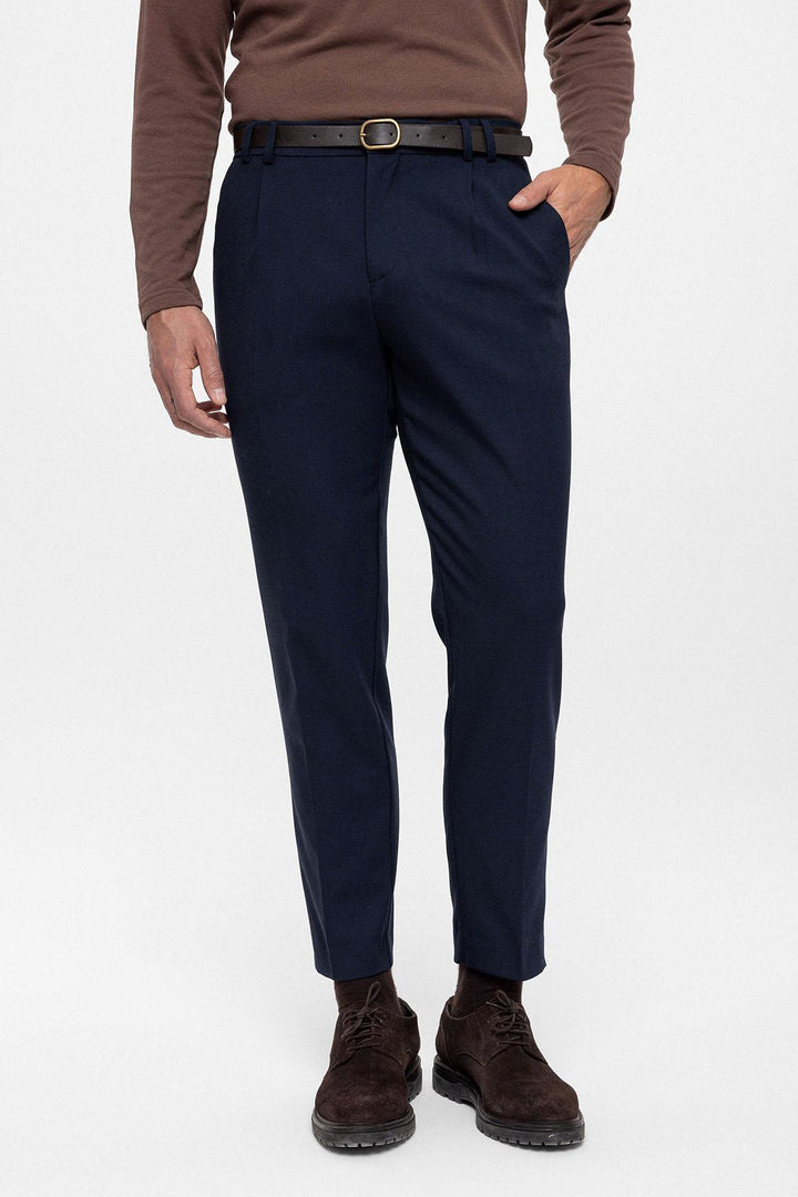 Pantalon Taille Haute Ceinturé Homme Bleu Marine - Wessi