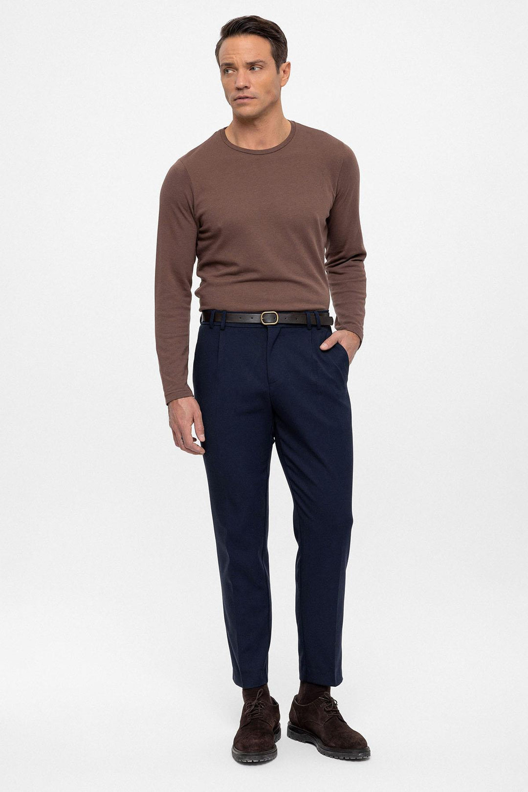 Pantalon Taille Haute Ceinturé Homme Bleu Marine - Wessi