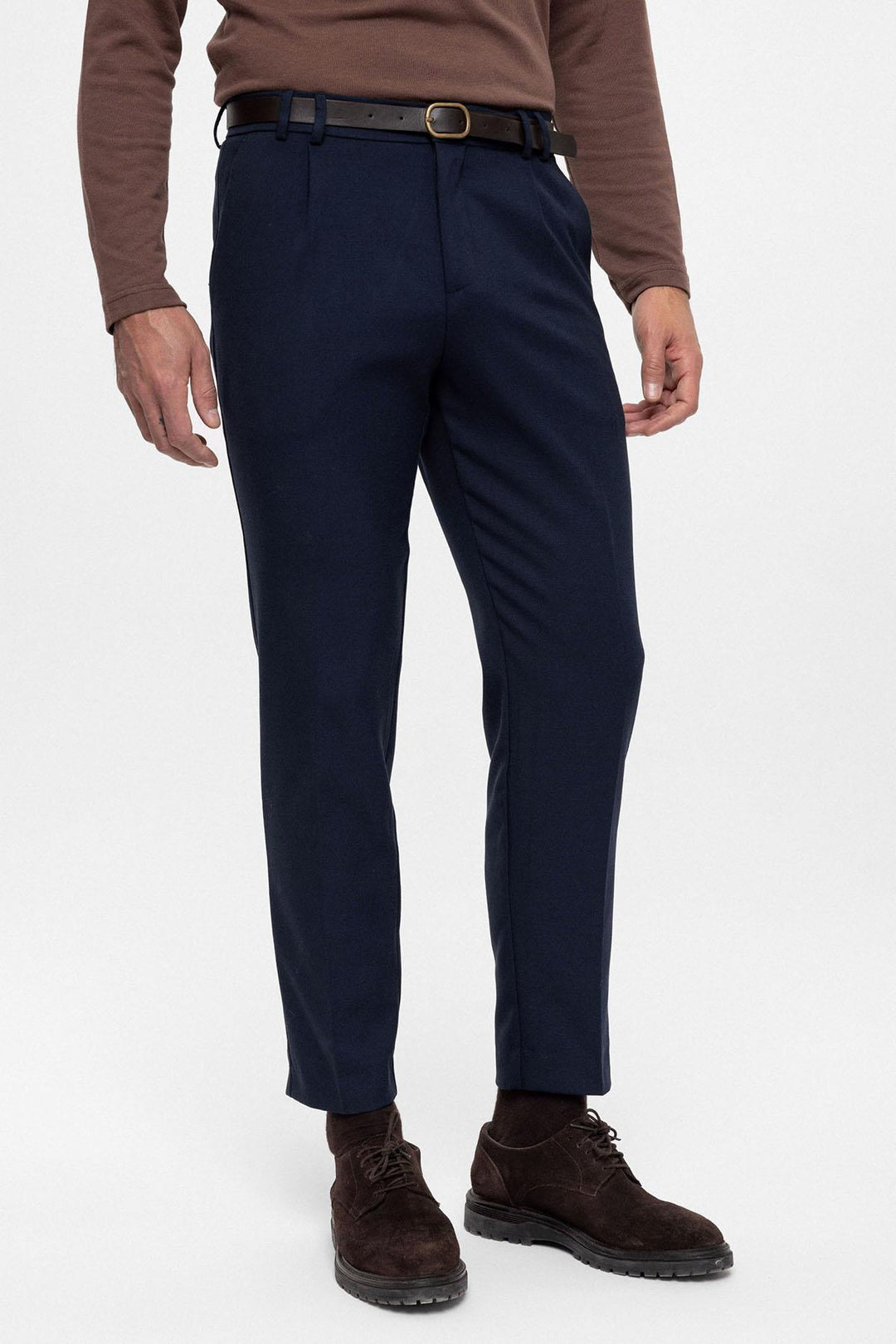 Pantalon Taille Haute Ceinturé Homme Bleu Marine - Wessi